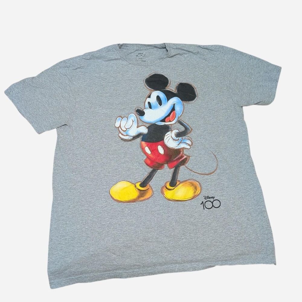 Unisex Disney 100 Years Anniversary Mickey Mouse Graphic Tee Grey Short Sleeve L